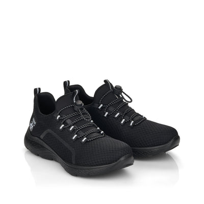 RIEKER - M5070-00 SLIP-ON MOCK LACE CASUAL TRAINER - BLACK FABRIC