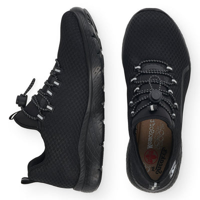 RIEKER - M5070-00 SLIP-ON MOCK LACE CASUAL TRAINER - BLACK FABRIC