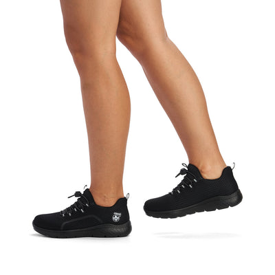 RIEKER - M5070-00 SLIP-ON MOCK LACE CASUAL TRAINER - BLACK FABRIC