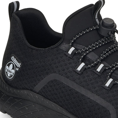 RIEKER - M5070-00 SLIP-ON MOCK LACE CASUAL TRAINER - BLACK FABRIC