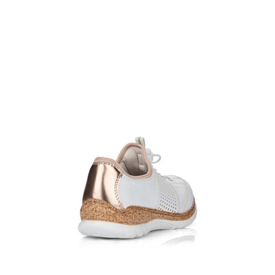 RIEKER - N42G8-80 FLAT SLIP-ON TOGGLE LACE COMFORT SHOE - WHITE/ROSE GOLD