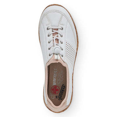 RIEKER - N42G8-80 FLAT SLIP-ON TOGGLE LACE COMFORT SHOE - WHITE/ROSE GOLD