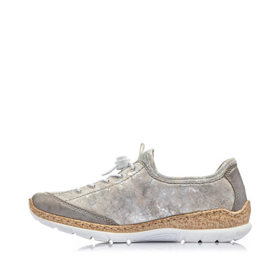 RIEKER - N42K6-40- FLAT SLIP-ON "TOGGLE LACE" COMFORT SHOE - SILVER MIX