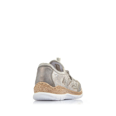 RIEKER - N42K6-40- FLAT SLIP-ON "TOGGLE LACE" COMFORT SHOE - SILVER MIX