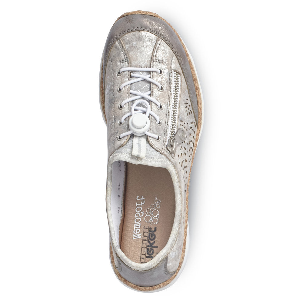 RIEKER - N42K6-40- FLAT SLIP-ON "TOGGLE LACE" COMFORT SHOE - SILVER MIX