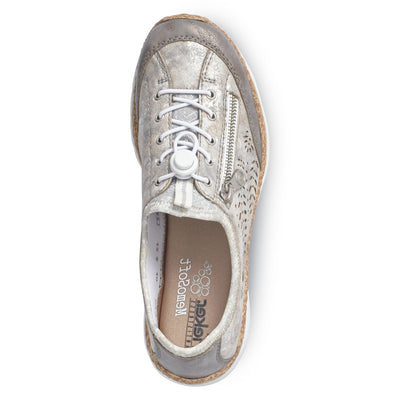 RIEKER - N42K6-40- FLAT SLIP-ON "TOGGLE LACE" COMFORT SHOE - SILVER MIX