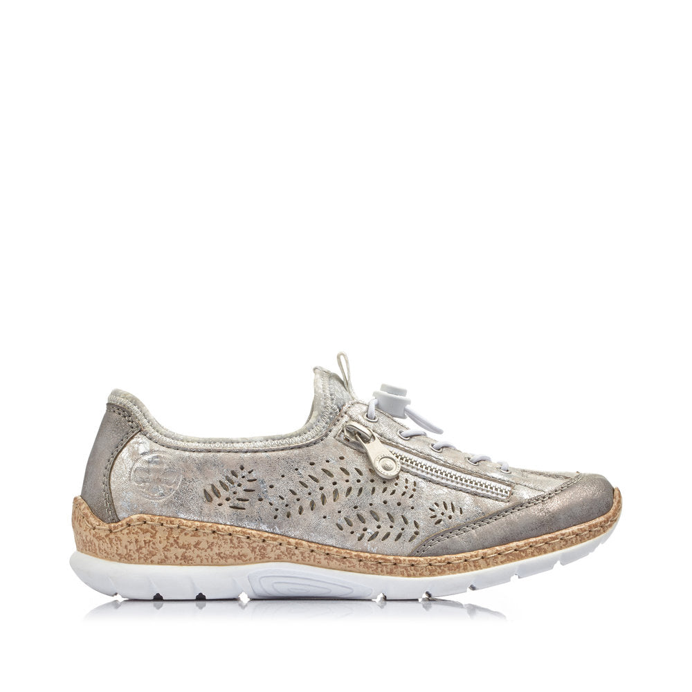 RIEKER - N42K6-40- FLAT SLIP-ON "TOGGLE LACE" COMFORT SHOE - SILVER MIX