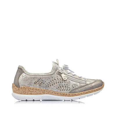 RIEKER - N42K6-40- FLAT SLIP-ON "TOGGLE LACE" COMFORT SHOE - SILVER MIX