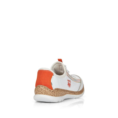 RIEKER - N42T0-81 FLAT SLIP-ON TOGGLE LACE COMFORT SHOE - WHITE/ORANGE