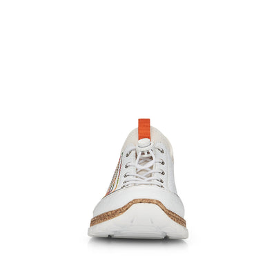 RIEKER - N42T0-81 FLAT SLIP-ON TOGGLE LACE COMFORT SHOE - WHITE/ORANGE
