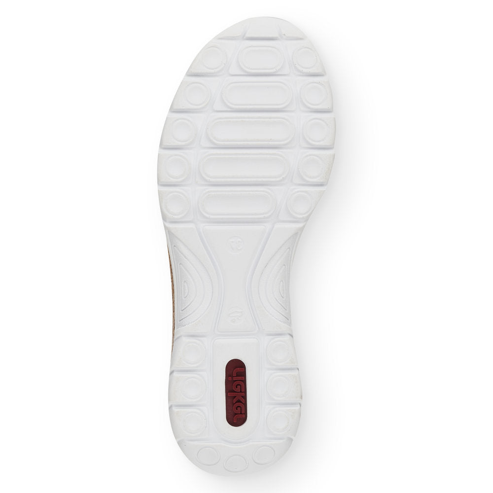 RIEKER - N42T0-81 FLAT SLIP-ON TOGGLE LACE COMFORT SHOE - WHITE/ORANGE