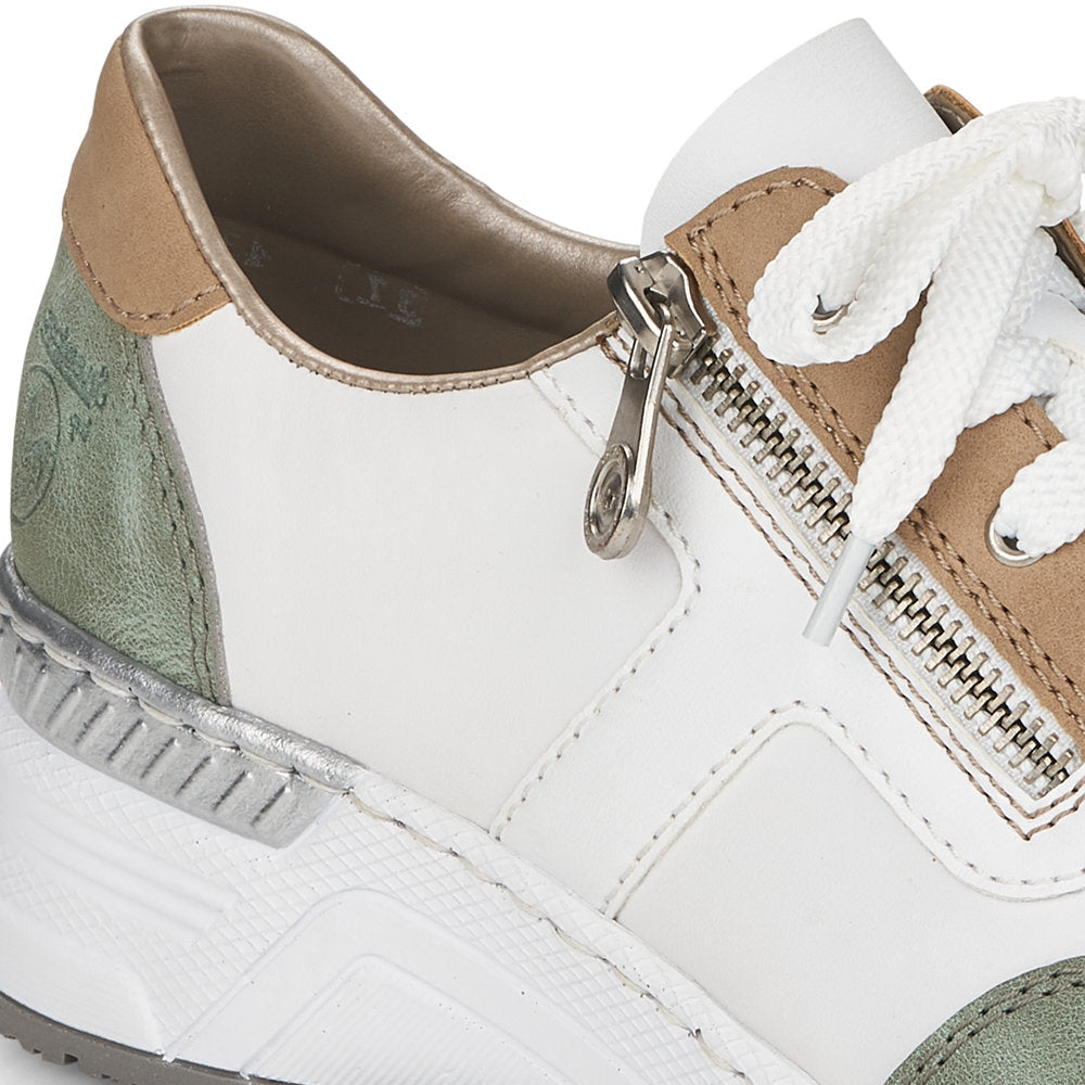 RIEKER - N4303-80 LACED/ZIP WEDGE FASHION SHOE - WHITE MULTI