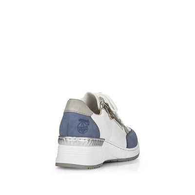 RIEKER - N4303-81 LACED/ZIP WEDGE FASHION SHOE - WHITE/BLUE/GREY