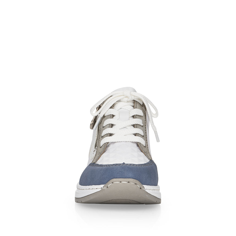 RIEKER - N4303-81 LACED/ZIP WEDGE FASHION SHOE - WHITE/BLUE/GREY