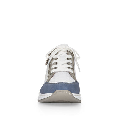 RIEKER - N4303-81 LACED/ZIP WEDGE FASHION SHOE - WHITE/BLUE/GREY