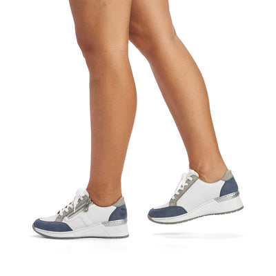 RIEKER - N4303-81 LACED/ZIP WEDGE FASHION SHOE - WHITE/BLUE/GREY