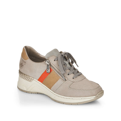 RIEKER - N4321-40 LACE UP FASHION SHOE WITH ZIP - BEIGE