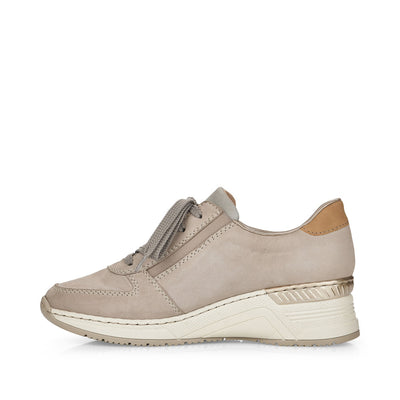 RIEKER - N4321-40 LACE UP FASHION SHOE WITH ZIP - BEIGE