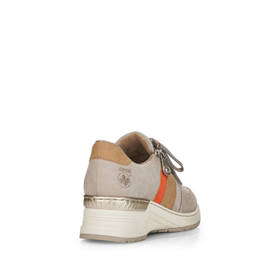 RIEKER - N4321-40 LACE UP FASHION SHOE WITH ZIP - BEIGE