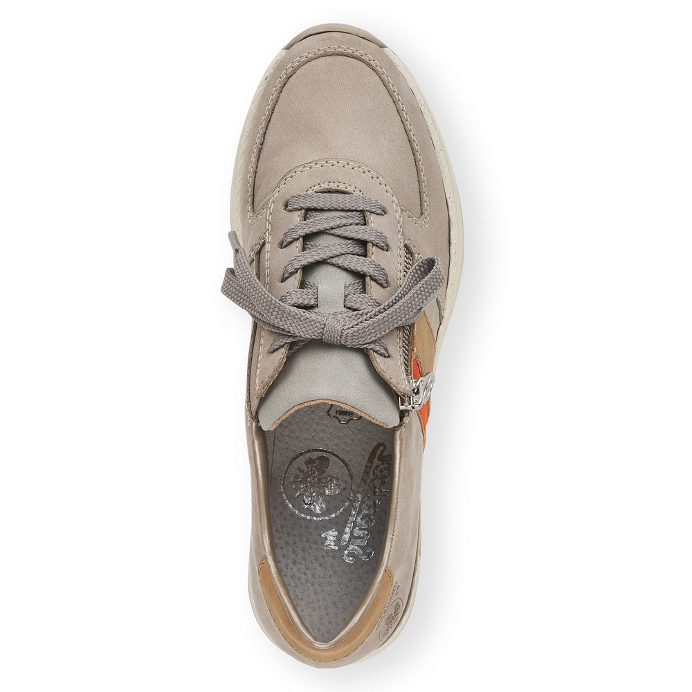 RIEKER - N4321-40 LACE UP FASHION SHOE WITH ZIP - BEIGE