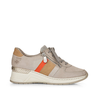 RIEKER - N4321-40 LACE UP FASHION SHOE WITH ZIP - BEIGE