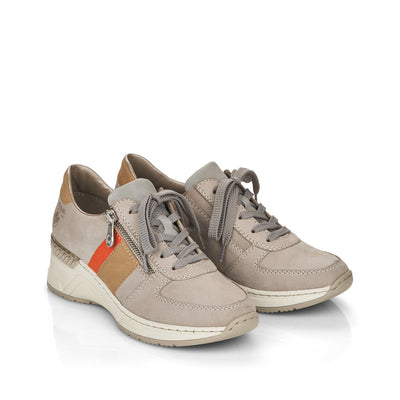 RIEKER - N4321-40 LACE UP FASHION SHOE WITH ZIP - BEIGE