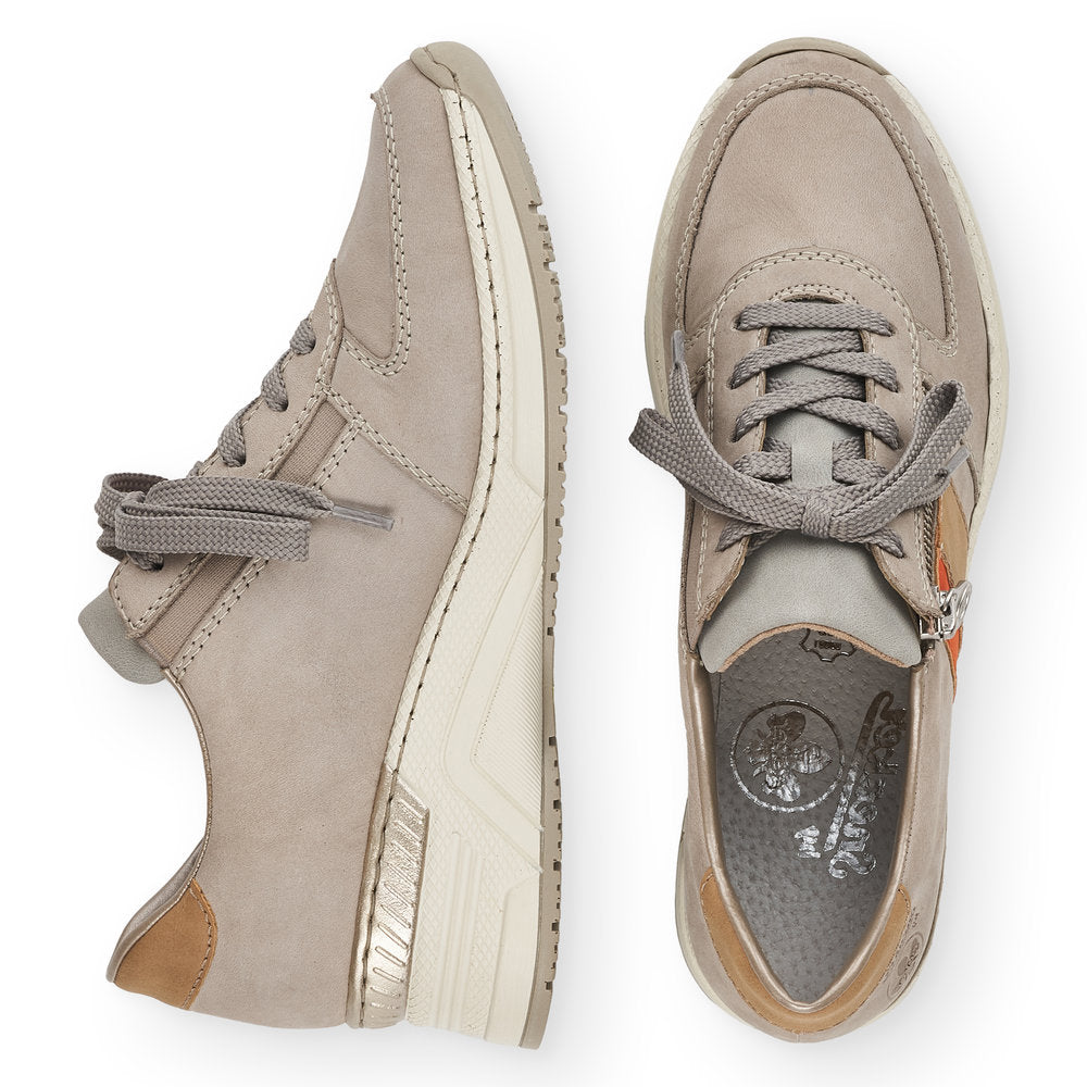 RIEKER - N4321-40 LACE UP FASHION SHOE WITH ZIP - BEIGE