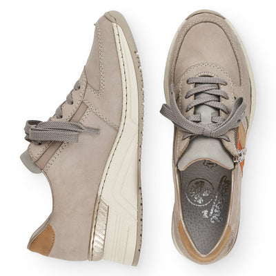 RIEKER - N4321-40 LACE UP FASHION SHOE WITH ZIP - BEIGE