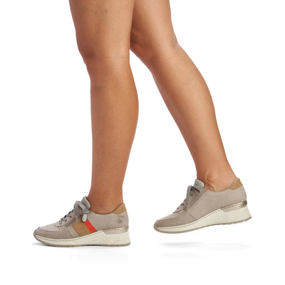 RIEKER - N4321-40 LACE UP FASHION SHOE WITH ZIP - BEIGE
