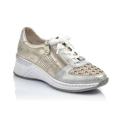 RIEKER - N4326-80 WEDGE ZIP/LACED COMFORT SHOE - SILVER/GOLD
