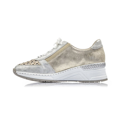 RIEKER - N4326-80 WEDGE ZIP/LACED COMFORT SHOE - SILVER/GOLD