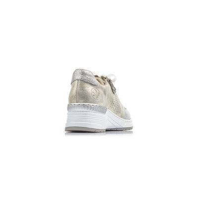 RIEKER - N4326-80 WEDGE ZIP/LACED COMFORT SHOE - SILVER/GOLD