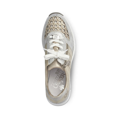RIEKER - N4326-80 WEDGE ZIP/LACED COMFORT SHOE - SILVER/GOLD