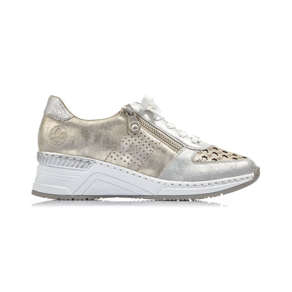 RIEKER - N4326-80 WEDGE ZIP/LACED COMFORT SHOE - SILVER/GOLD