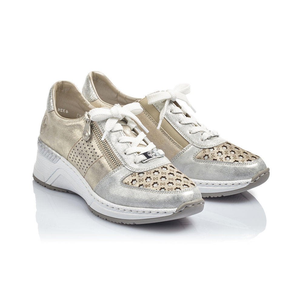 RIEKER - N4326-80 WEDGE ZIP/LACED COMFORT SHOE - SILVER/GOLD