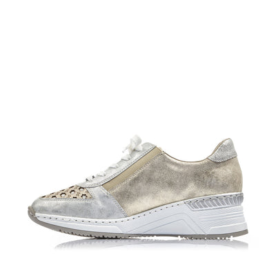 RIEKER - N4326-80 WEDGE ZIP/LACED COMFORT SHOE - SILVER/GOLD