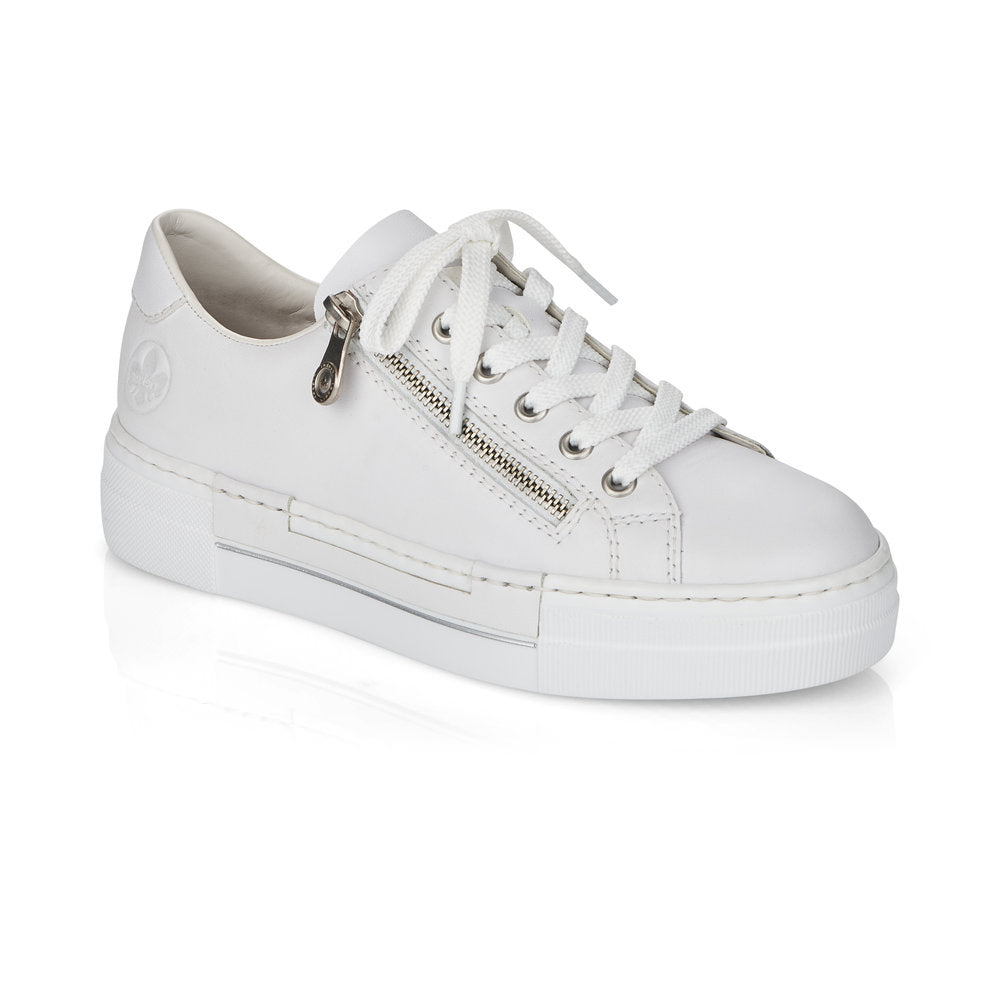 RIEKER - N4921-80 CASUAL LACE-UP SHOE WITH SIDE ZIP - WHITE