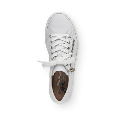 RIEKER - N4921-80 CASUAL LACE-UP SHOE WITH SIDE ZIP - WHITE