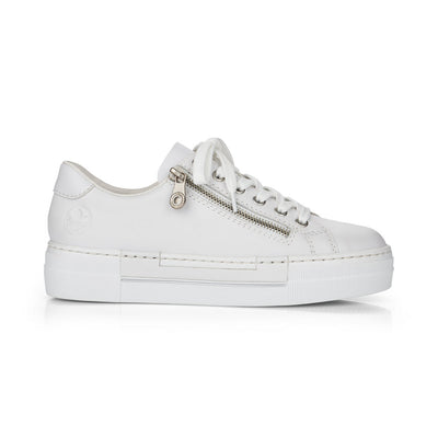 RIEKER - N4921-80 CASUAL LACE-UP SHOE WITH SIDE ZIP - WHITE