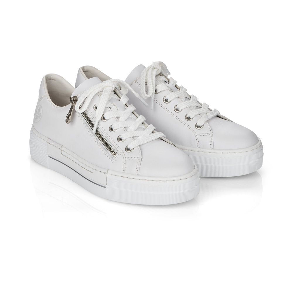 RIEKER - N4921-80 CASUAL LACE-UP SHOE WITH SIDE ZIP - WHITE