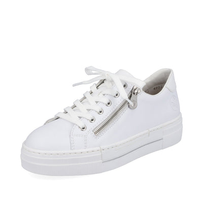 RIEKER - N4921-81 CASUAL LACE-UP SHOE WITH A ZIPPER - WHITE