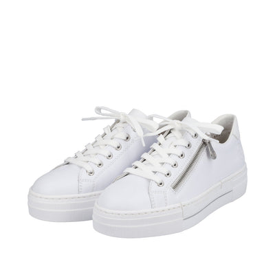 RIEKER - N4921-81 CASUAL LACE-UP SHOE WITH A ZIPPER - WHITE