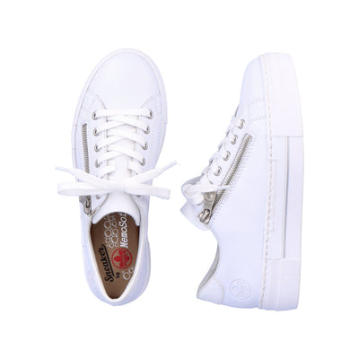 RIEKER - N4921-81 CASUAL LACE-UP SHOE WITH A ZIPPER - WHITE