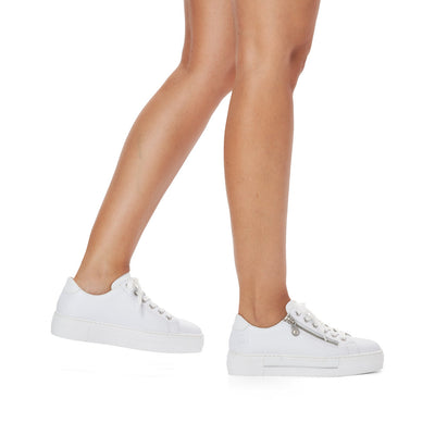 RIEKER - N4921-81 CASUAL LACE-UP SHOE WITH A ZIPPER - WHITE