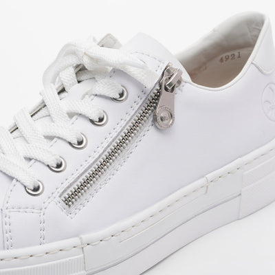 RIEKER - N4921-81 CASUAL LACE-UP SHOE WITH A ZIPPER - WHITE