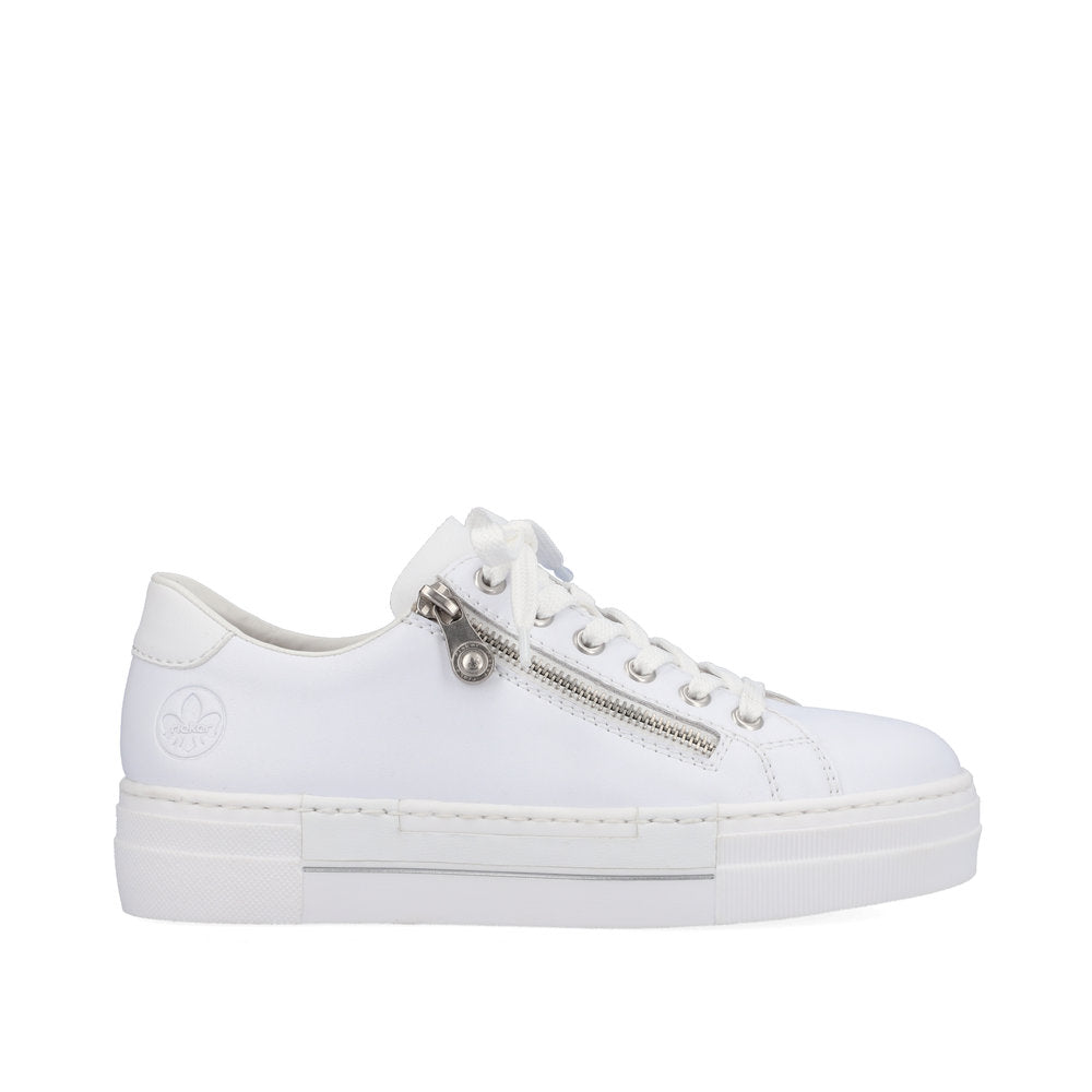 RIEKER - N4921-81 CASUAL LACE-UP SHOE WITH A ZIPPER - WHITE