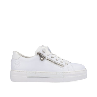 RIEKER - N4921-81 CASUAL LACE-UP SHOE WITH A ZIPPER - WHITE