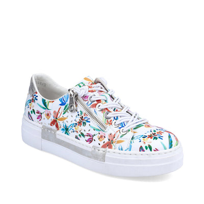 RIEKER - N4940-90 LACED FASHION PLATFORM SHOE WITH SIDE ZIP - WHITE FLORAL
