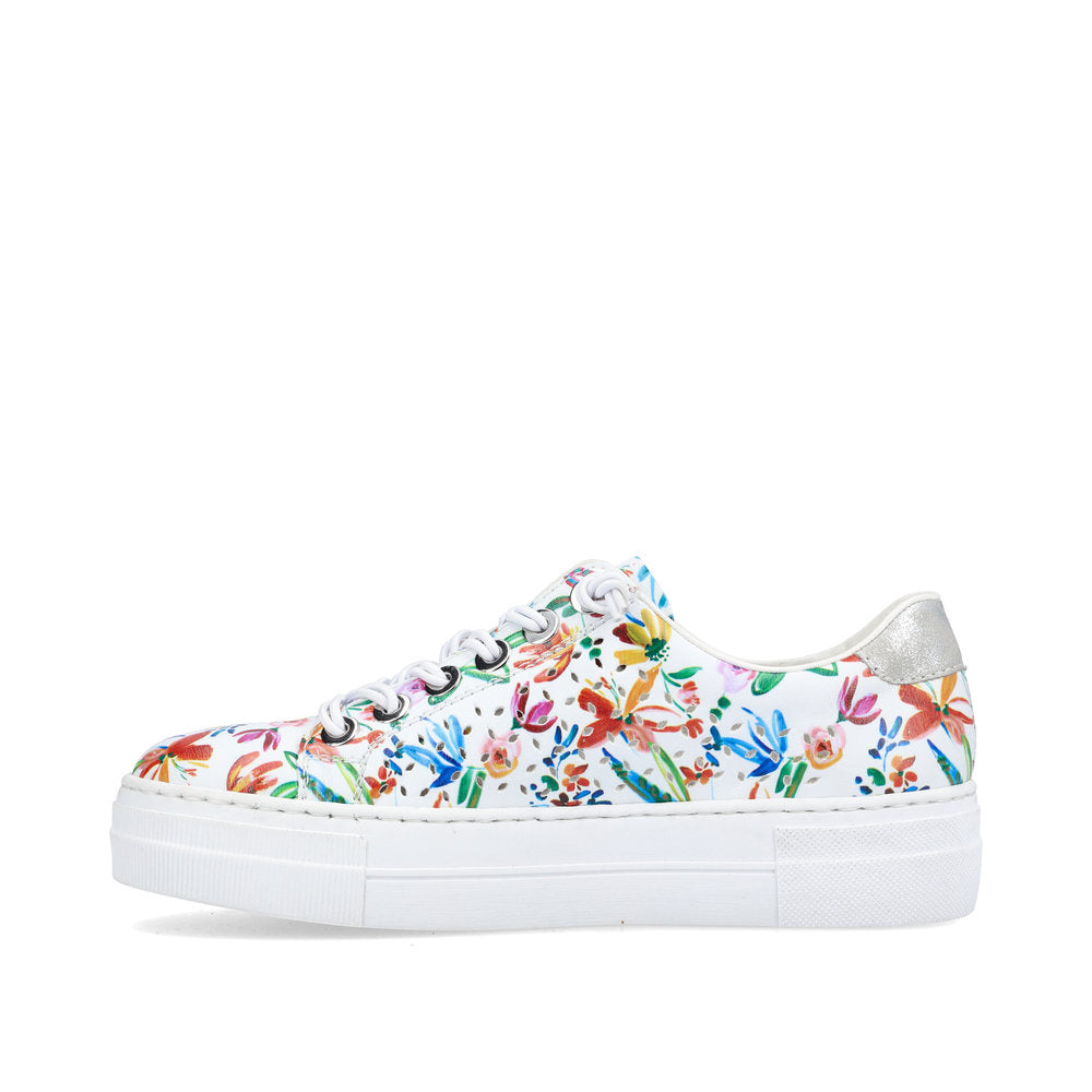 RIEKER - N4940-90 LACED FASHION PLATFORM SHOE WITH SIDE ZIP - WHITE FLORAL