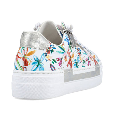 RIEKER - N4940-90 LACED FASHION PLATFORM SHOE WITH SIDE ZIP - WHITE FLORAL